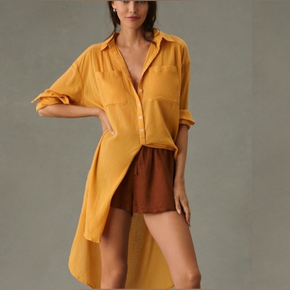 Anthropologie Gold/ Mustard Button-Up Shirt Dress sz L